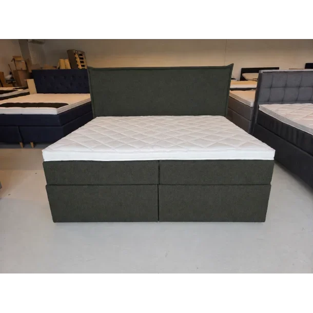 Opbevaringsseng 180x200cm inkl. sengegavl - Gr�gr�n boucl�