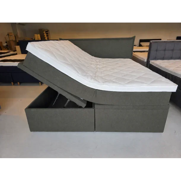 Opbevaringsseng 180x200cm inkl. sengegavl - Gr�gr�n boucl�