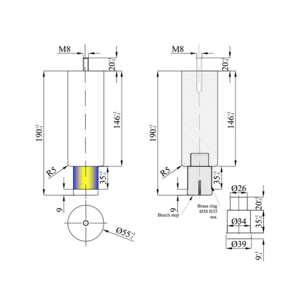 19cm Wood Brass sengeben/sofaben