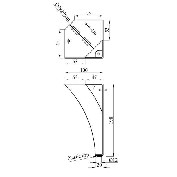 19cm Tria Black sengeben/sofaben